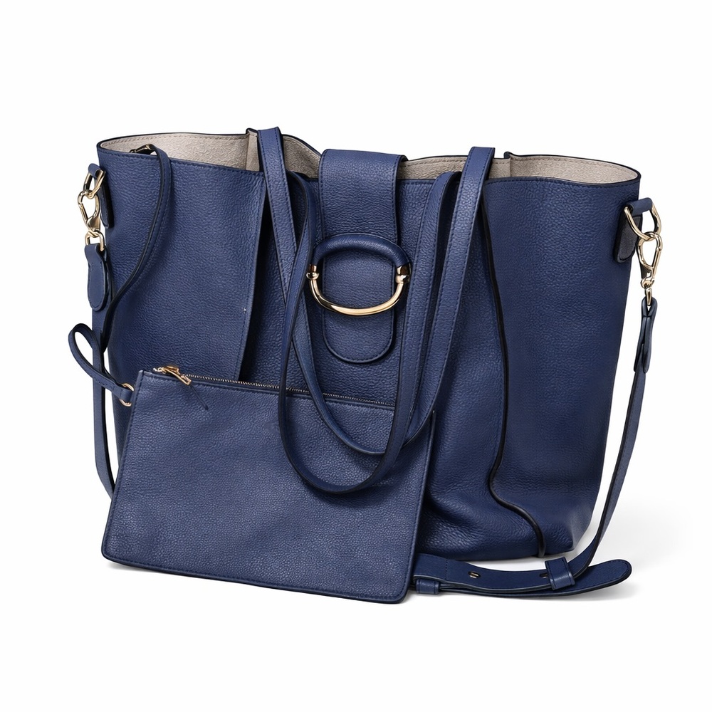 Tod’s Double T Ring Leather 2-Way Tote Bag Navy Blue